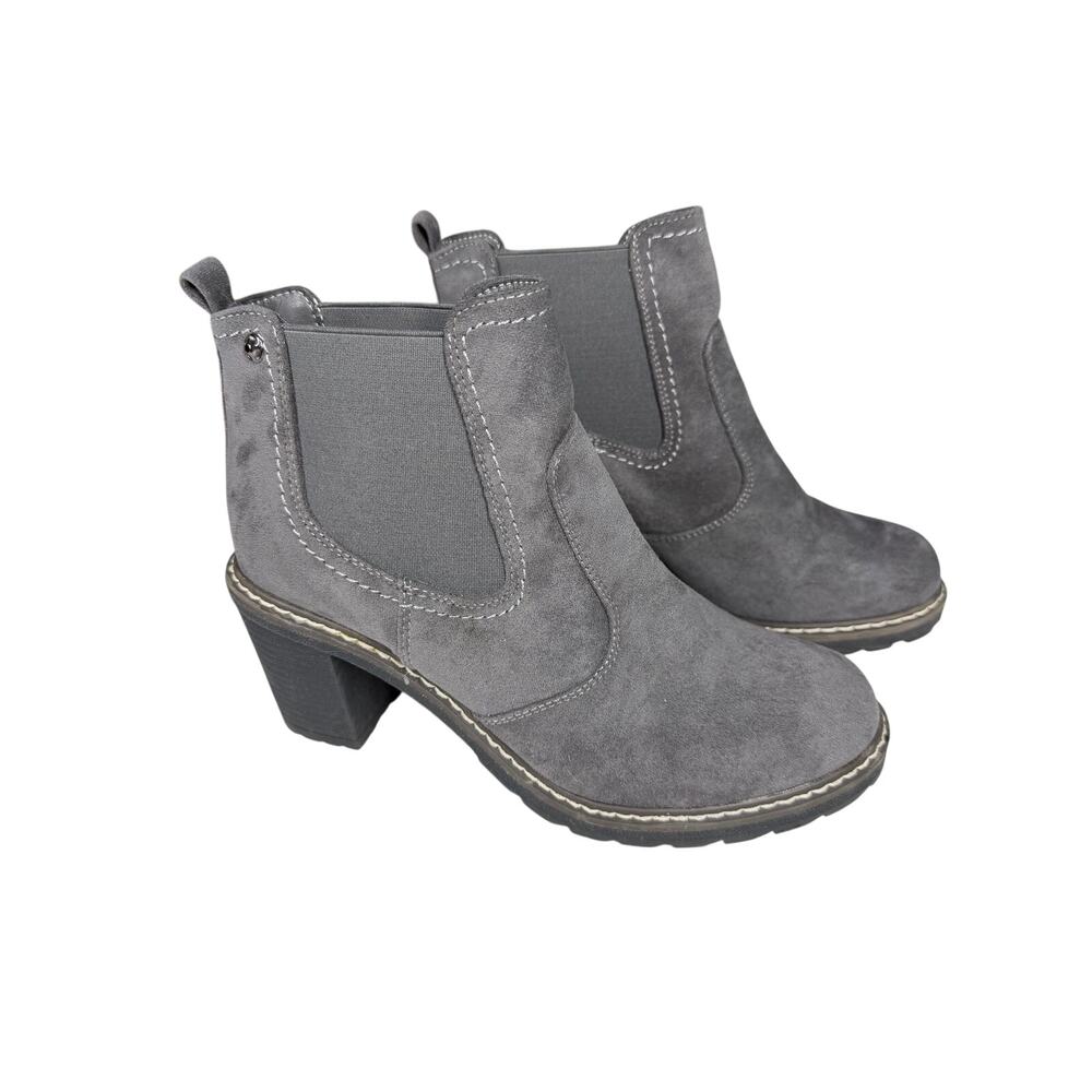CORKYS Bootie 10 Rocky Faux Suede Block Heel Rubber Sole Contrast Stitching - Picture 3 of 9